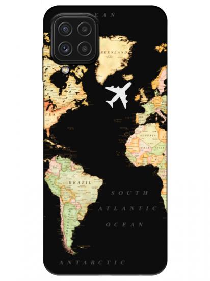 Samsung A22 Dünya Haritalı Siyah Telefon Kılıfı