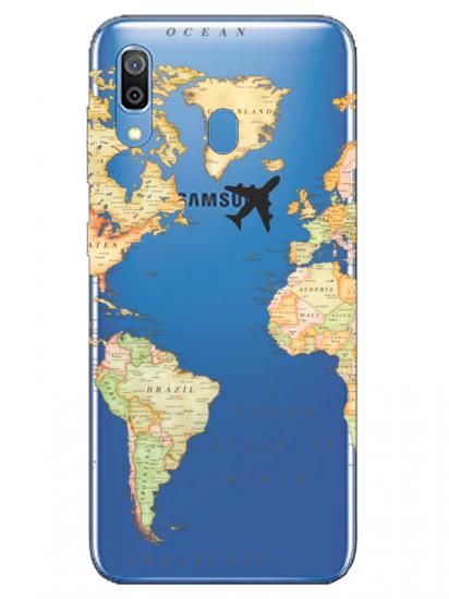 Samsung A30 Dünya Haritalı Şeffaf Telefon Kılıfı