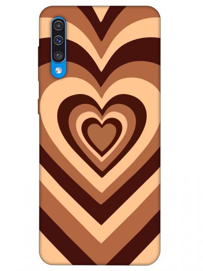 Samsung A30s Estetik Kalp Kahverengi Pembe Telefon Kılıfı