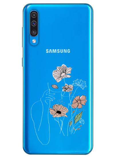 Samsung A30s Kadın Çiçek Şeffaf Telefon Kılıfı