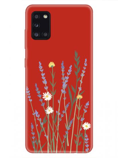 Samsung A31 Lavanta Desenli Kırmızı Telefon Kılıfı