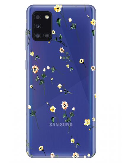 Samsung A31 Çiçekli Şeffaf Telefon Kılıfı