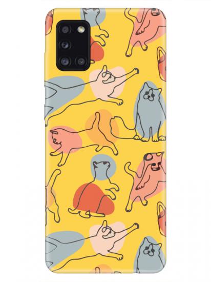 Samsung A31 Kedi Figürleri Sarı Telefon Kılıfı