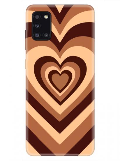 Samsung A31 Estetik Kalp Kahverengi Pembe Telefon Kılıfı