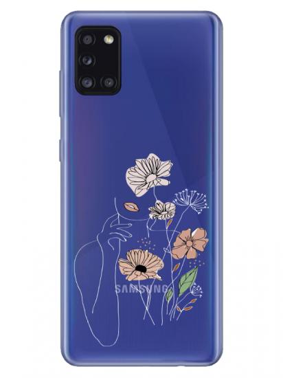 Samsung A31 Kadın Çiçek Şeffaf Telefon Kılıfı