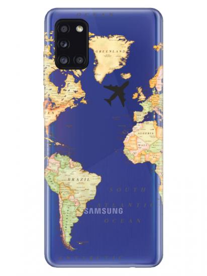 Samsung A31 Dünya Haritalı Şeffaf Telefon Kılıfı