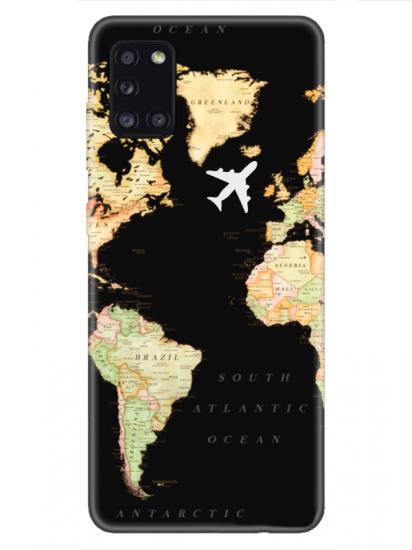Samsung A31 Dünya Haritalı Siyah Telefon Kılıfı