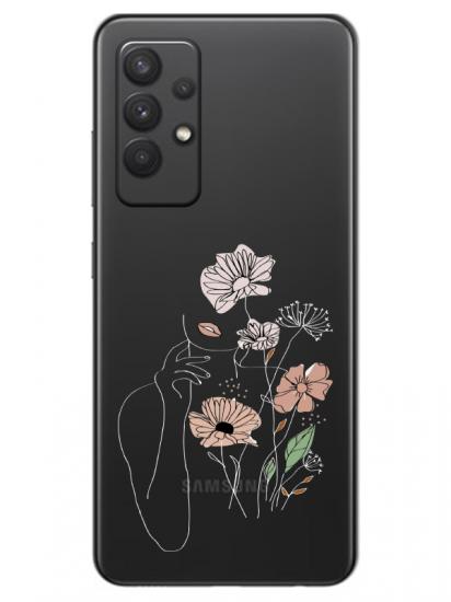 Samsung A32 Kadın Çiçek Şeffaf Telefon Kılıfı