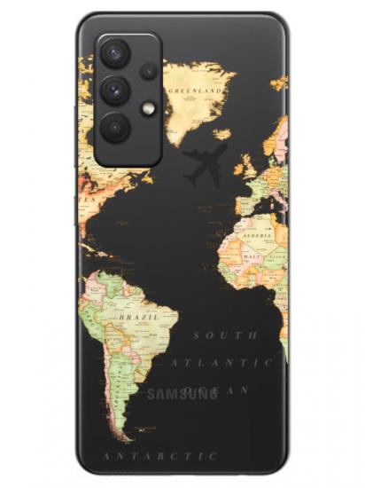 Samsung A32 Dünya Haritalı Şeffaf Telefon Kılıfı