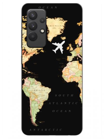 Samsung A32 Dünya Haritalı Siyah Telefon Kılıfı