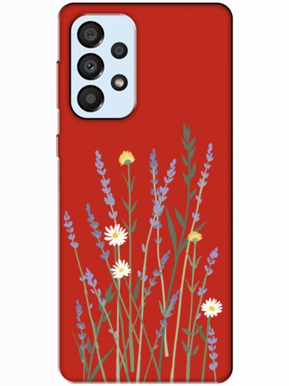 Samsung A33 Lavanta Desenli Kırmızı Telefon Kılıfı