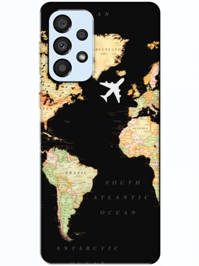 Samsung A33 Dünya Haritalı Siyah Telefon Kılıfı