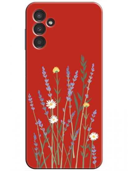 Samsung A34 Lavanta Desenli Kırmızı Telefon Kılıfı