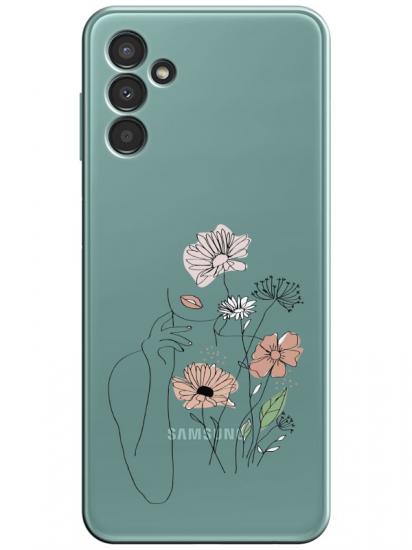 Samsung A34 Kadın Çiçek Şeffaf Telefon Kılıfı
