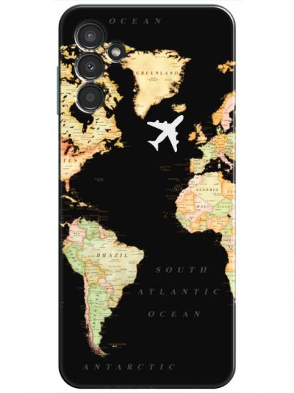 Samsung A34 Dünya Haritalı Siyah Telefon Kılıfı