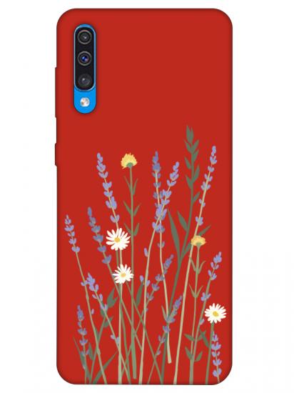 Samsung A50 Lavanta Desenli Kırmızı Telefon Kılıfı