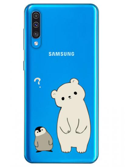 Samsung A50 Penguen Ve Ayıcık Şeffaf Telefon Kılıfı