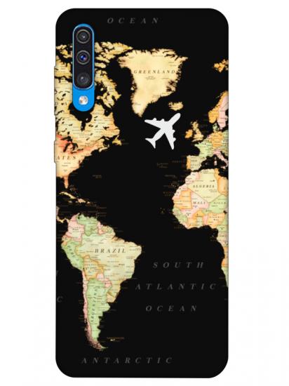 Samsung A50 Dünya Haritalı Siyah Telefon Kılıfı