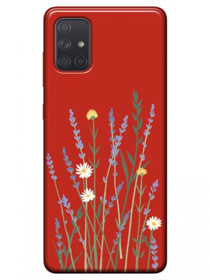 Samsung A51 Lavanta Desenli Kırmızı Telefon Kılıfı