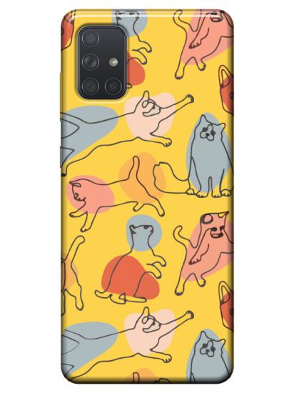 Samsung A51 Kedi Figürleri Sarı Telefon Kılıfı