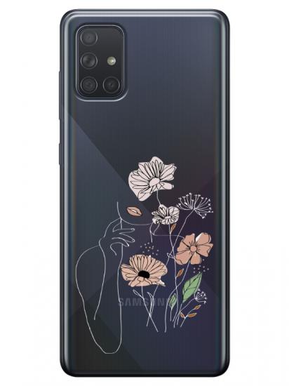 Samsung A51 Kadın Çiçek Şeffaf Telefon Kılıfı