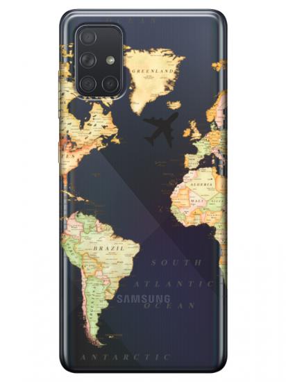 Samsung A51 Dünya Haritalı Şeffaf Telefon Kılıfı