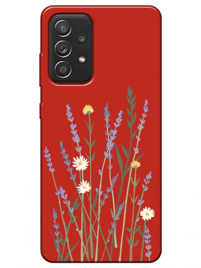 Samsung A52 Lavanta Desenli Kırmızı Telefon Kılıfı
