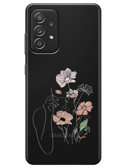 Samsung A52 Kadın Çiçek Şeffaf Telefon Kılıfı