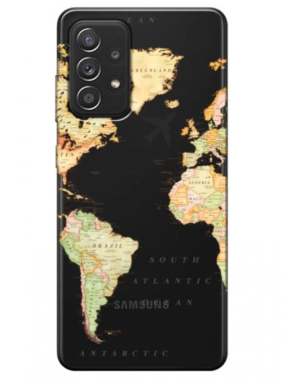 Samsung A52 Dünya Haritalı Şeffaf Telefon Kılıfı