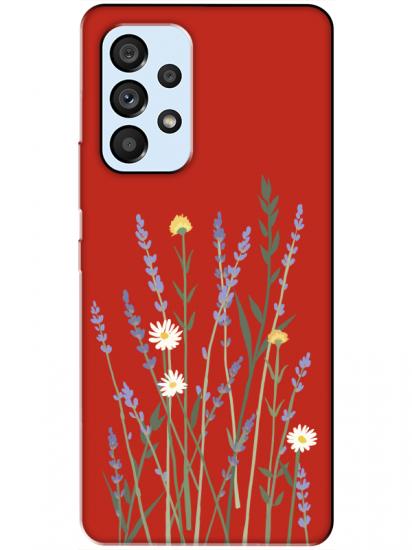 Samsung A53 Lavanta Desenli Kırmızı Telefon Kılıfı