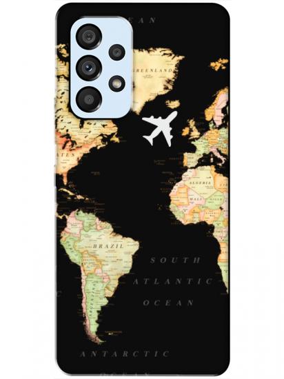 Samsung A53 Dünya Haritalı Siyah Telefon Kılıfı