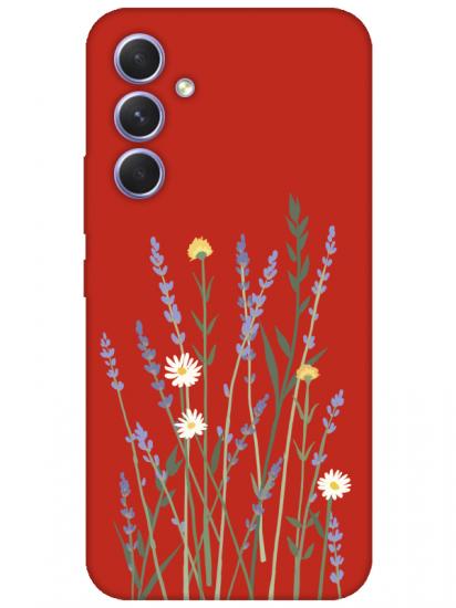 Samsung A54 Lavanta Desenli Kırmızı Telefon Kılıfı