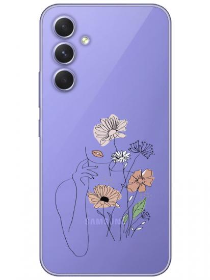 Samsung A54 Kadın Çiçek Şeffaf Telefon Kılıfı