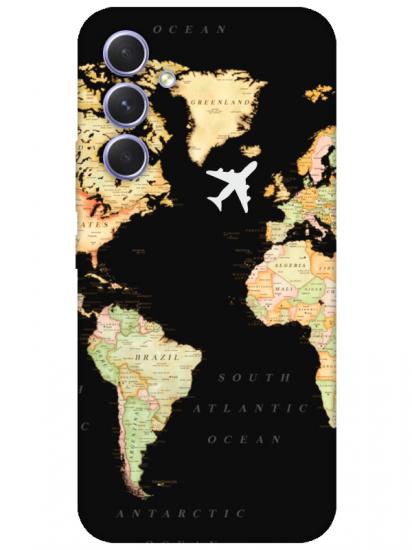 Samsung A54 Dünya Haritalı Siyah Telefon Kılıfı