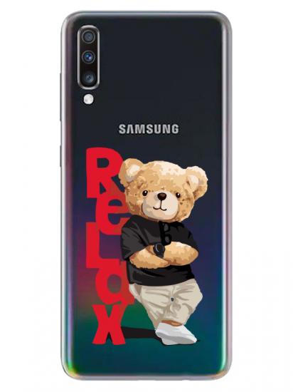 Samsung A70 Teddy Bear Relax Şeffaf Telefon Kılıfı