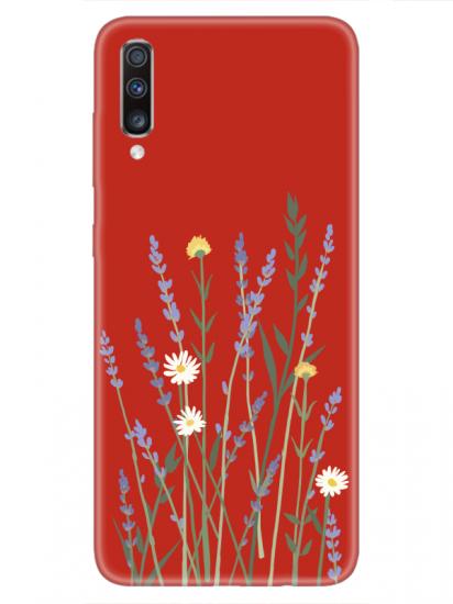 Samsung A70 Lavanta Desenli Kırmızı Telefon Kılıfı
