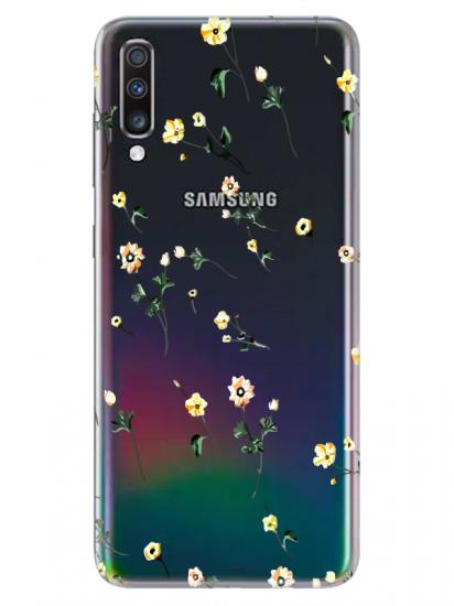 Samsung A70 Çiçekli Şeffaf Telefon Kılıfı