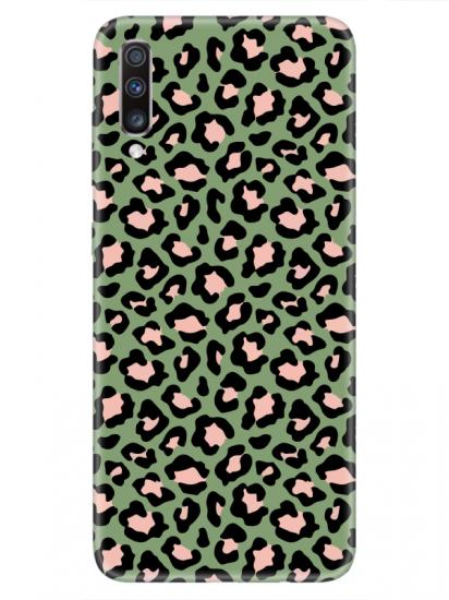 Samsung A70 Leopar Desenli Yeşil Telefon Kılıfı