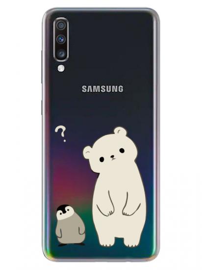 Samsung A70 Penguen Ve Ayıcık Şeffaf Telefon Kılıfı