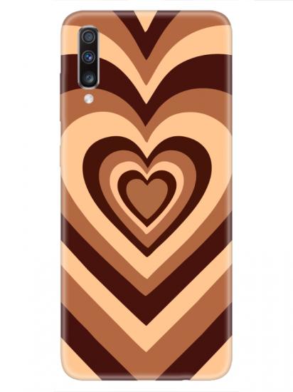 Samsung A70 Estetik Kalp Kahverengi Pembe Telefon Kılıfı