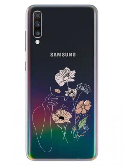 Samsung A70 Kadın Çiçek Şeffaf Telefon Kılıfı