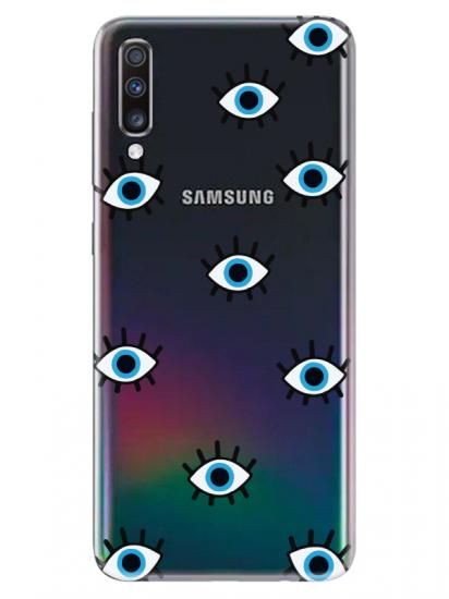 Samsung A70 Nazar Gözler Şeffaf Telefon Kılıfı