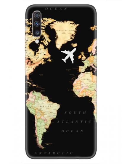 Samsung A70 Dünya Haritalı Siyah Telefon Kılıfı