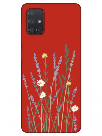 Samsung A71 Lavanta Desenli Kırmızı Telefon Kılıfı