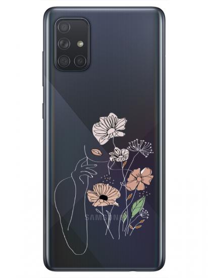 Samsung A71 Kadın Çiçek Şeffaf Telefon Kılıfı