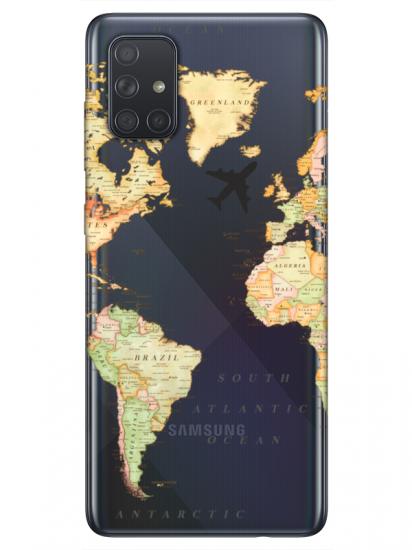 Samsung A71 Dünya Haritalı Şeffaf Telefon Kılıfı