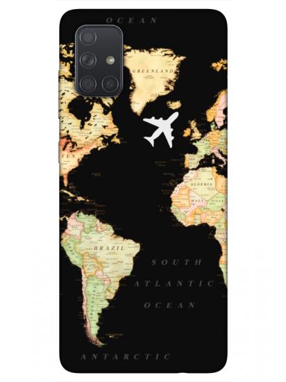 Samsung A71 Dünya Haritalı Siyah Telefon Kılıfı