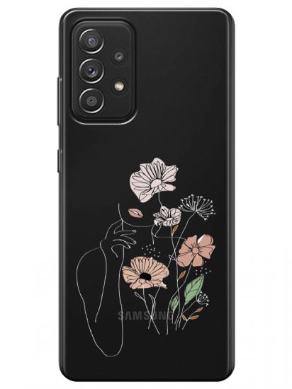 Samsung A72 Kadın Çiçek Şeffaf Telefon Kılıfı