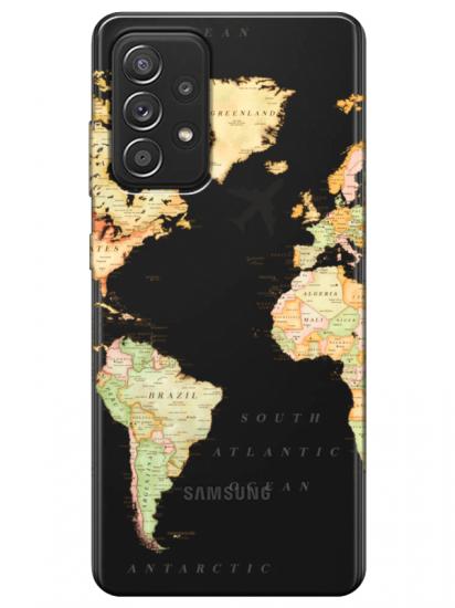 Samsung A72 Dünya Haritalı Şeffaf Telefon Kılıfı