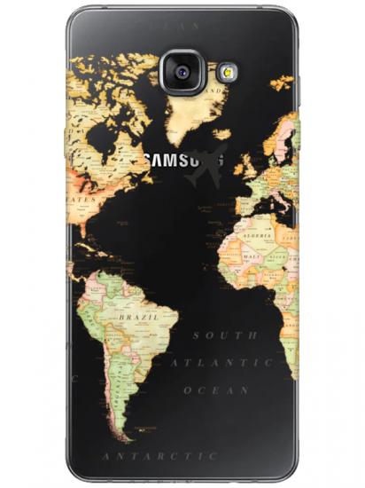 Samsung A7 2016 Dünya Haritalı Şeffaf Telefon Kılıfı